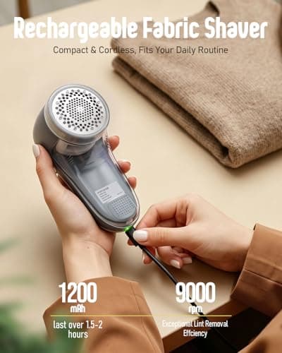 POPCHOSE Fabric Shaver, Lint Shaver for Clothing, Electric Lint Remover with 6-Leaf Blades, Sweater Defuzzer, Clothes Shaver for Couch, Furniture, Blanket, Remove Pilling, USB Rechargeable - Thumbnail 4