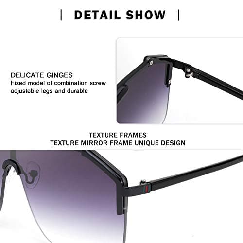 FEISEDY Classic Siamese One Piece Oversized Sunglasses Nice Rimless Stylish Retro Design for Women Men B2634 - Thumbnail 5