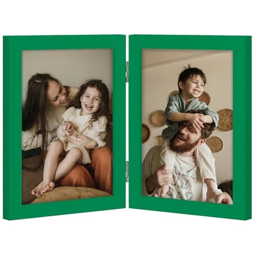 decorUhome Double 5x7 Picture Frame Vertical, Engineered Wood Bifold Photo Frame with Plexiglass for Tabletop Display, 5x7, Green - Image 1