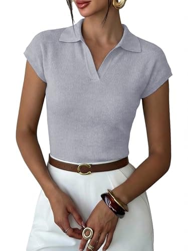 LaGracia Womens Sweater Knit Polo Cap Sleeve Business Casual Tops for Women 2026 - Image 1
