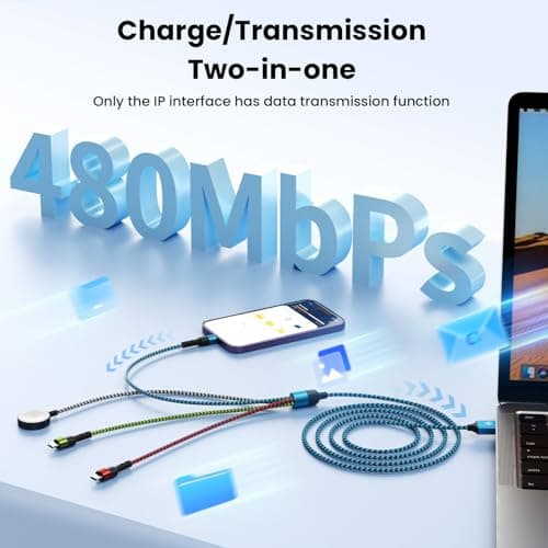 Travel Essentials,USB A/C 4 in 2 Multi Charging Cable for i Watch Charger/Type C Charger/IP Port,Travel Chargers for Multiple Devices, Portable Designed for iWatch &iPhone 17-8 (1, Blue, 5FT) - Thumbnail 3