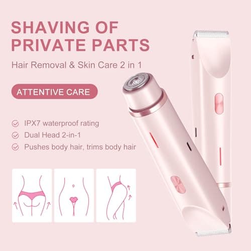 Dermave Bikini Shaver,Bikini Trimmer for Women,2 in 1 Dual Head Waterproof & Painless Electric Razors for Pubic Hair(Pink) - Thumbnail 4