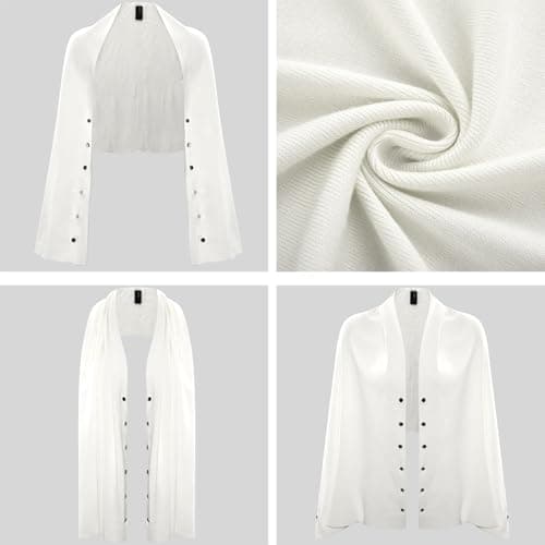 Totatuit Womens Cropped Cardigan Shrug 2-in-1 Open Front Sweater with Button Long Sleeves Y2K Knit Wrap Shawl White S - Thumbnail 6