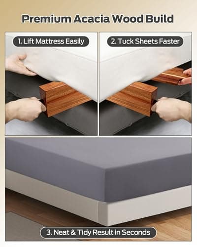 VividPulse Mattress Lifter Tool (2PCS), Acacia Wood – Heavy Duty Bed Lifter with Ergonomic Handle, One-Hand Operation Mattress Wedge for Changing Sheets, Lifting Mattress Corners & Tucking Bedding - Thumbnail 5