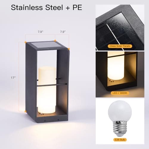 MVBT 17" Tall Solar Floor Lamp, 3000K LED Solar Lanterns Outdoor Waterproof, Modern Outdoor Lights for Patio, Large Pathway Lights Solar Powered, Dusk to Dawn Floor Lamps for Yard Pathway Garden Porch - Thumbnail 3