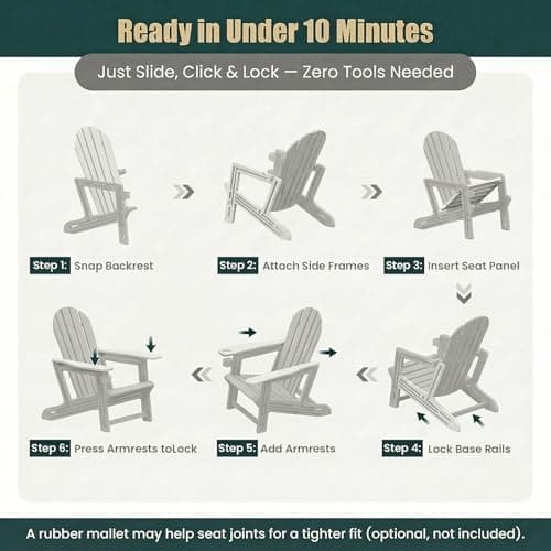 Adirondack Chair with Cup Holder,Tool-Free Assembly,No Screws Needed,All-Weather HDPE Plastic Outdoor Patio Chair,Wood-Grain Slatted Look,Easy to Take Apart for Storage,Fire Pit Chairs（Navy blue） - Thumbnail 5