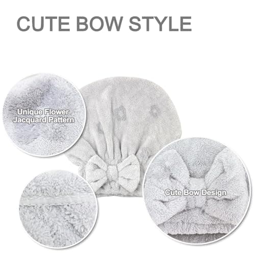 Jseng 3Packs Microfiber Hair Towel for Women - Quick-Drying, Super Absorbent Hair Wrap with Bow Design, Soft Hair Towel Turban for Curly Long Wet Hair - Thumbnail 5