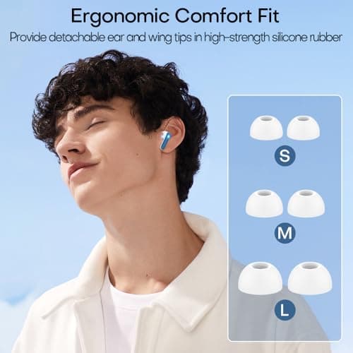 Wireless Bluetooth 5.3 Earbuds Active Noise Canceling Glow Headphones 2.4G Metal Outdoor Wireless Earbuds, 13mm Drivers for Deep Bass, 1H Fast Charging, 5H Play, Fit for Daily, Travel & Sports(Blue) - Thumbnail 2