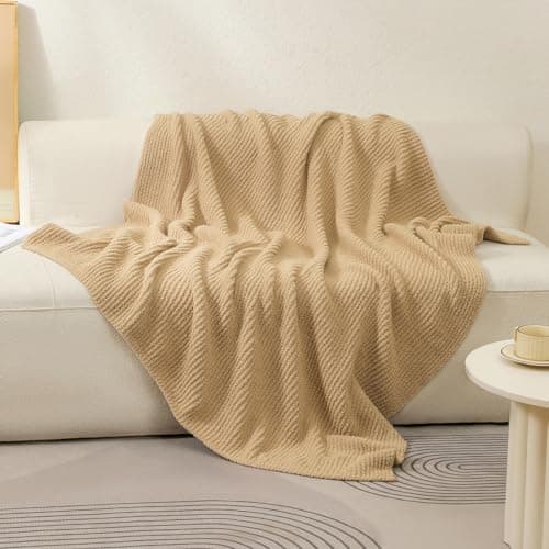 bearberry Soft Rib Knit Blanket Thin Warm & Breathable - Snuggly Minky Throw for Everyday Use, Travel, Chair | All-Season Machine Washable for Couches, Gifts, Family (Camel, 50”x60”) - Thumbnail 2