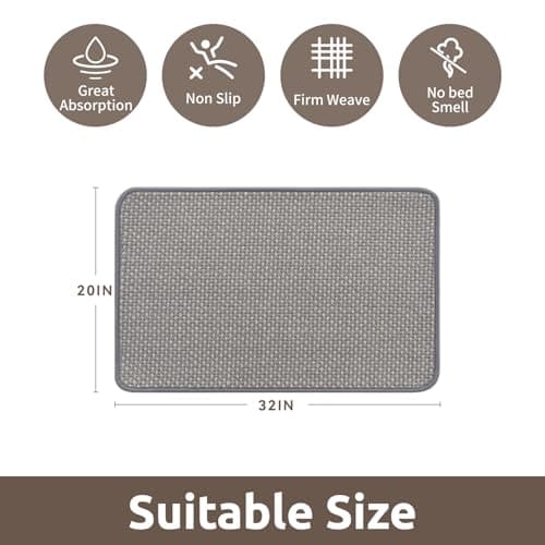 AMOAMI Chenille Bath Mat Super Absorbent Bathroom Mat Quick Dry Bath Mats for Bathroom Rubber Backed Bathroom Rugs Non Slip Washable Fit Under Door, Front of Bathtub, Sink, LIGHTGREY&Beige 20"x32" - Thumbnail 2