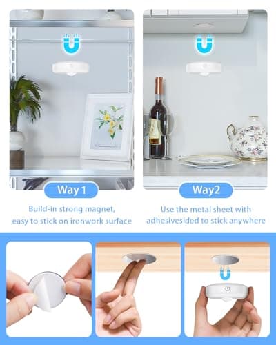 WILLED RGB Rechargeable Puck Lights with Remote Control, Under Cabinet Lighting Wireless, Dimmable Push Lights, Multicolor and Timing Function, LED Puck Lights for Kitchen, Cabinet and Shelf(6 Pack) - Thumbnail 5