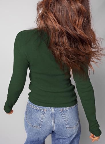 Dokotoo Sweaters for Women Casual Long Sleeve Womens Early Fall Fashion 2026 Solid Wool Soft Warm High Neck Outfits Lightweight Cute Basic Pullover Tops Trendy Green Large - Thumbnail 2