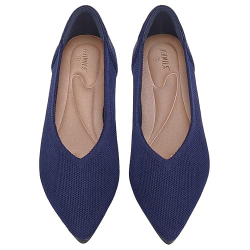 ATHMILE Pointed Toe Flats for Women Ultra-Comfortable Knit Ballet Flats Shoes for Women with Memory Foam & Padding, Machine Washable Womens Flats for Work Office Casual Wedding Blue Size 9.5 - Image 1
