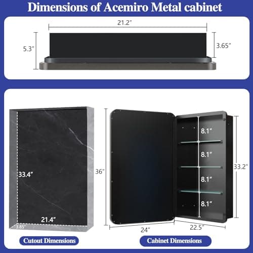 FOMAYKO 24"x36" Stainless Steel Bathroom Medicine Cabinet with Mirror, Recessed or Surface Mount Bathroom Vanity Mirror Cabinet, Wall Mounted Storage Cabinet for Bathroom - Thumbnail 2
