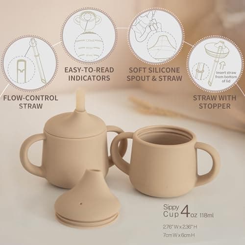 Moonkie Silicone Baby Sippy Cups | 3 Stages Training Cup Straw Cup for Infants Toddlers and Kid | 4 oz 1Pack - Thumbnail 3