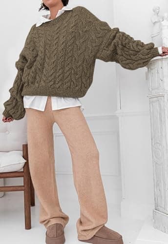 PRETTYGARDEN Womens Sweaters Spring 2026 Cable Knit Long Sleeve Crewneck Oversized Sweater Chunky Pullover Loose Outfits (Brown Coffee, Small) - Thumbnail 6