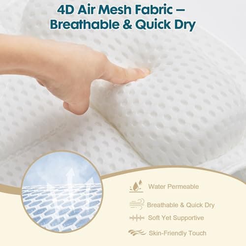 Bath Pillow Bathtub Pillow, Luxury Bath Pillows for Tub with Head, Neck & Back Support, 4D Air Mesh Bath tub Pillow with Extended Wings, Non-Slip Suction Cups Relaxing Spa Gift for Woman - Thumbnail 4