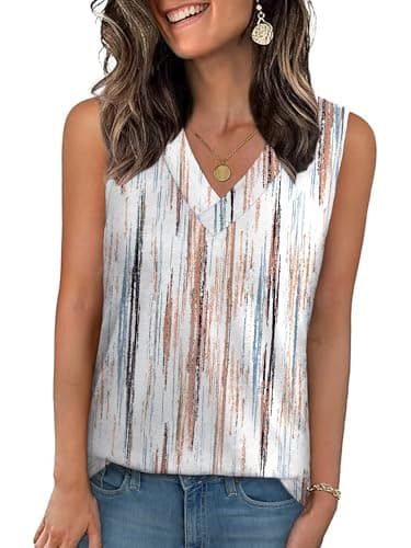 GKBK Womens Tank Top Loose Fit Summer Sleeveless Tops Floral Dressy Casual Blouses V Neck Tshirts Shirts 2026 Fashion Spring Clothes Tie-dye Stripes L - Image 1