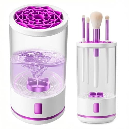 Electric Makeup Brush Cleaner Machine, Professional 7000 RPM Automatic Spinner with 1200mAh Rechargeable Battery, Type-C Fast Charging & 5-Min Auto-Shutoff, Fits All Sizes Cosmetic Brushes, White - Image 1