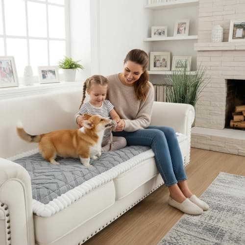 SHACOS 29.5"x61" Large Sofa Couch Cover for Dogs Non Slip Washable, Soft Fuzzy Pet Couch Covers for 2-3 Cushions Sofa, Pet-Friendly Couch Protector Pad, Gray - Thumbnail 3