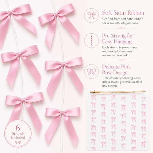 Pink Bow Garland Banner for Coquette Birthday Bachelorette Party Decorations Gift (6, Pink) - Thumbnail 5