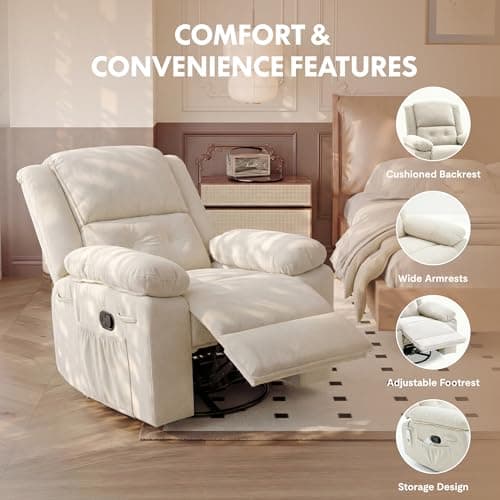 FLEXISPOT Swivel Rocker Recliner Chair for Adults, Massage Recliner Rocking Chair Nursery, 360° Swivel Nursery Glider for Living Room Bedroom, Beige (XRC2) - Thumbnail 5