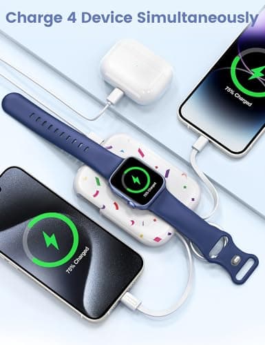 RORRY CharmGo Portable Charger, 5000mAh Portable Charger Power Bank with Built-in Cables, Travel Keychain Battery Pack for Apple Watch and iPhone Air/17/16/15/14/13/12, Confetti-White - Thumbnail 4