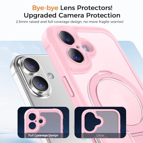 MOCCA Design for iPhone 17 Case, Compatible with Magsafe [Premium Invisible Magnetic Ring Stand] [Military Drop Protection] Full Camera Guard Translucent Matte Slim Phone Cover 6.3",Pink - Thumbnail 3