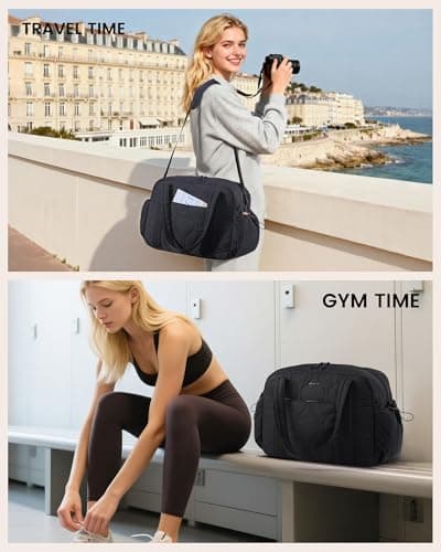 LOVEVOOK Duffle Bag for Travel, Puffer Weekender Gym Bags for Women with Toiletry Bag, Lightweight Carry on Overnight Bag Hospital Bag, Personal Item Bag for Airplanes - Thumbnail 5