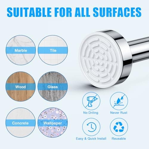 TEECK Shower Curtain Rod, 32-80 inch Adjustable Spring Tension Curtain Rod, Never Rust Anti-Slip Shower Curtain Rod for Bathroom, No Drilling, Never Collapse, Easy to Use, Silver - Thumbnail 5