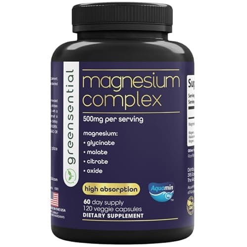 Greensential 5-in-1 Magnesium Complex 500mg | Glycinate, Malate, Citrate, Oxide & Aquamin® | Advanced Sleep, Muscle & Heart Support | Made in USA, Vegan, 120 Capsules - Image 1