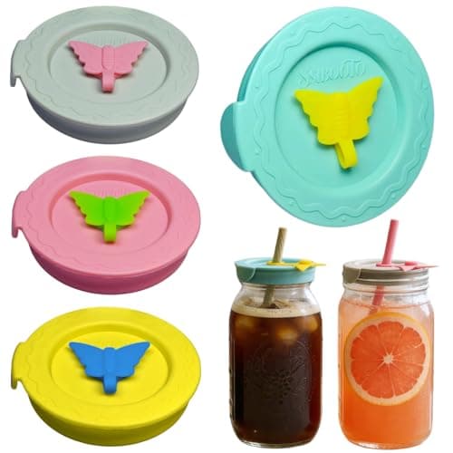 SSIBOOTO 4 Pack Silicone Mason Jar Lids with Straw Hole,Mason Jar Drinking Lids for Ball, Kerr and More,Fit Regular Mouth & Wide Mouth,Leak-Proof,Dishwasher Safe (Single Color)