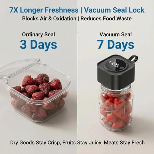 Electric Mason Jar Vacuum Sealer Kit, Automatic Jar Sealer for Wide and Regular Mouth Mason Jars, 1800Amh Portable Cordless Vacuum Sealer for Canning and Food Storage, Includes 20 Lids, 2 Vacuum Bags - Thumbnail 3