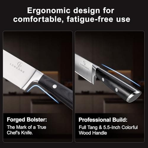 Longang 8 Inch Chef Knife - Full Tang High Carbon Stainless Steel Sharp Kitchen Knife with Bolster & Ergonomic Handle for Family & Restaurant, Packed with Gift Box - Thumbnail 3