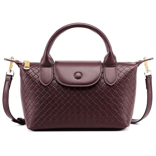 Kiss Sea Woven Leather Handbag for Women, Small Lightweight Dumpling Satchel with Top Handle, Fashion Red Crossbody Purse for Daily Use & Travel - Image 1