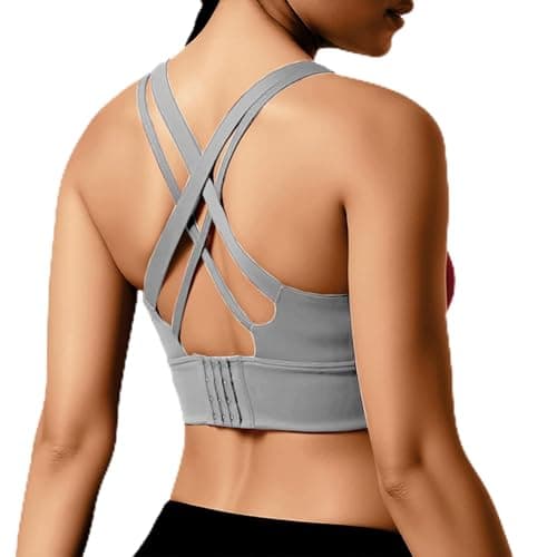 BaseTry High Impact Sports Bra for Women - Padded Seamless Support Bra for Yoga Gym Workout Fitness -High Support Running Bra (US, Alpha, Medium, Regular, Regular, Grey) - Image 1
