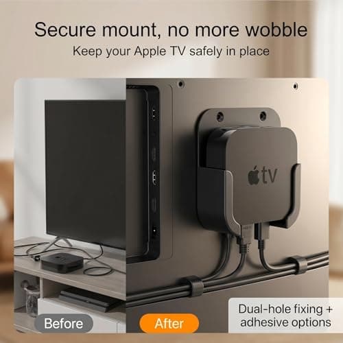 for Apple TV Mount Behind TV, TV Wall Ceiling Mounts Mount for Apple TV 4K, Compatible with All Apple TV Generations, Durable ABS with A Glossy - Black - Thumbnail 3