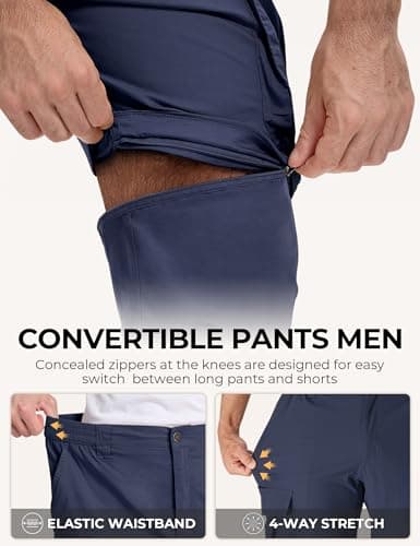 AOHIKE Cargo Pants Men Lightweight - Zip Off Convertible Cargo Pants for Men Fishing Safari, Navy Blue - Thumbnail 2