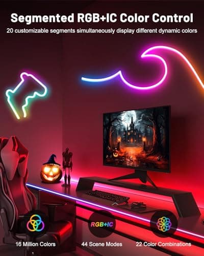 Neon Rope Lights, 16.4ft Smart RGB+IC LED Strip Lights with App & Remote Control, IP67 Waterproof Flexible Neon String Lights for Bedroom, Music Sync, DIY Multiple Modes for Wall Gaming Christmas Home - Thumbnail 4