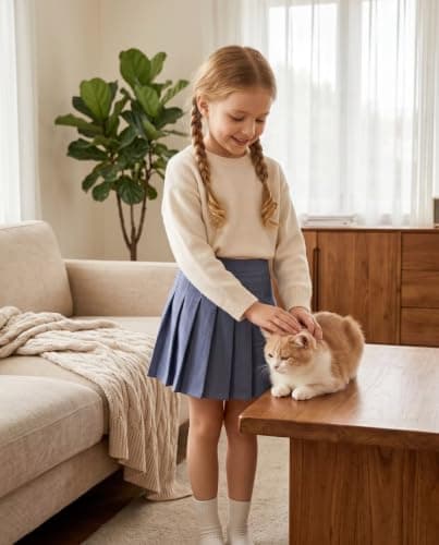 Pleated Skort for Girls School Uniform Skirts A-Line Blue Tennis Skorts - Thumbnail 3
