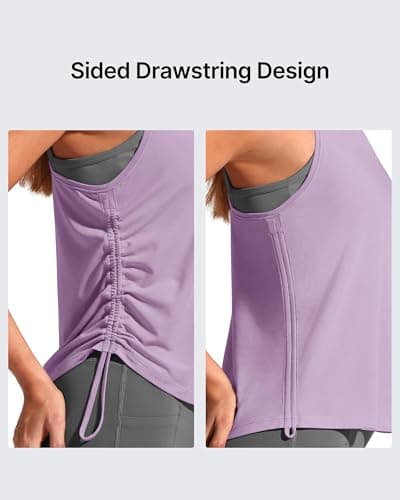 G4Free Athletic Tops for Women with Side Ruched Loose Fit Razor Back Workout Tanks Soft Comfy Muscle Running Top (Light Purple,L) - Thumbnail 5