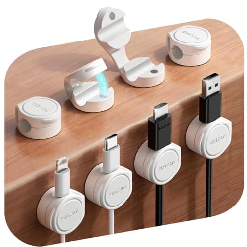 8-Pack Cord Organizer Silicone Magnetic Cable Clips [8 mm Wider Cable Accessible] Desk Wire Management, FLYLEAD Desktop Cord Holder for Nightstand, Office Workspaces Desk Organization Home Accessories