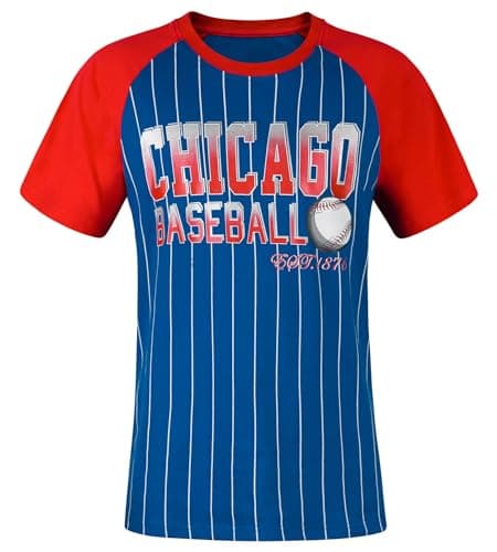 Simapak Mens Baseball Pinstripe Fans Athletic City Raglan T-Shirts - Royal Blue & Red (Size:2XL) - Image 1