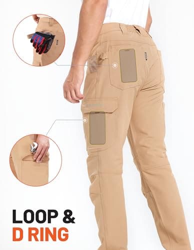 DURAWERK Men's 4-Way Stretch Cargo Pants, Work Pants, Durable Tactical Pants, Lightweight EDC Hiking Pants, Multi Pockets Hunting Pants for Outdoor Traveling Camping Fishing (Khaki, 32WX32L) - Thumbnail 6