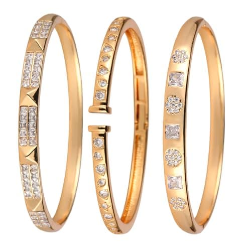 3 Pack 18K Gold Plated Bangles Bracelet Set for Women, Dainty Vintage Trendy Fashion Jewelry, Ideal Gift for Birthday Christmas Valentine's Day Mother's Day for Girlfriend Wife Mom Sister - Image 1