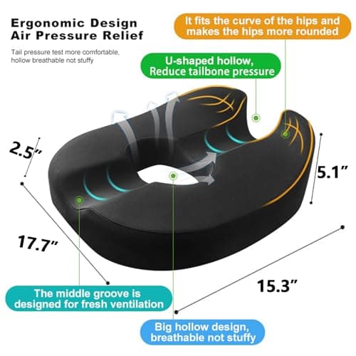 Donut Pillow Coccyx Seat Cushion for Prostate, Sciatica, Pelvic Floor, Pressure Sores, Pregnancy, Perineal Surgery, Postpartum Recovery Pain Pressure Relief Memory Foam Chair Pad - Thumbnail 2