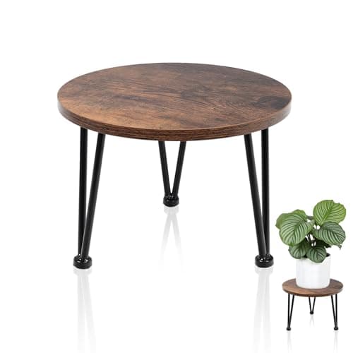Vigordream Metal Plant Stand Indoor, Heavy Duty Planter Holder, Flower Pot Stands, Round Wood Single Plant Shelf Modern Decorations for Home, Patio Garden - Image 1