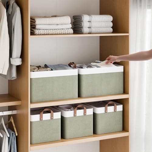 StorageWorks Storage Bins, Fabric Storage Bins for Shelves, Extra Large Storage Baskets with Metal Frame, Closet Baskets and Bins with Handles, Jumbo, Green and White, 2-Pack - Thumbnail 2