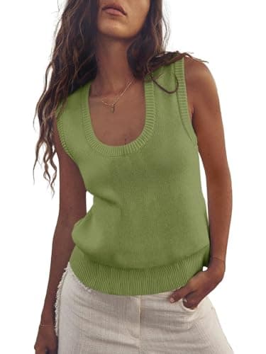 Saodimallsu Womens Summer Sweater Vest Sleeveless Ribbed Knit Tank Tops Going Out Casual Basic Scoop Neck Tshirt Olive Drab