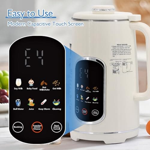 Brezzolife 40oz Nut Milk Maker Machine, 8-in-1 LED Panel Touch Screen Soy Milk Maker for Homemade Almond, Soy & Oat, Plant-Based and Dairy Free Beverages with 12H Delay Start & Self-Cleaning (White) - Thumbnail 3